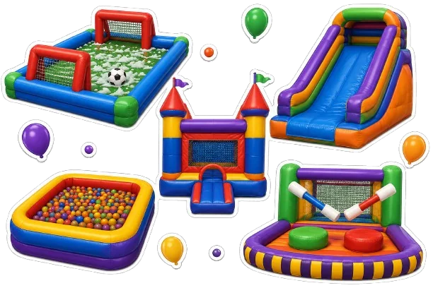 Conjunto de brinquedos infláveis para locação em festas infantis